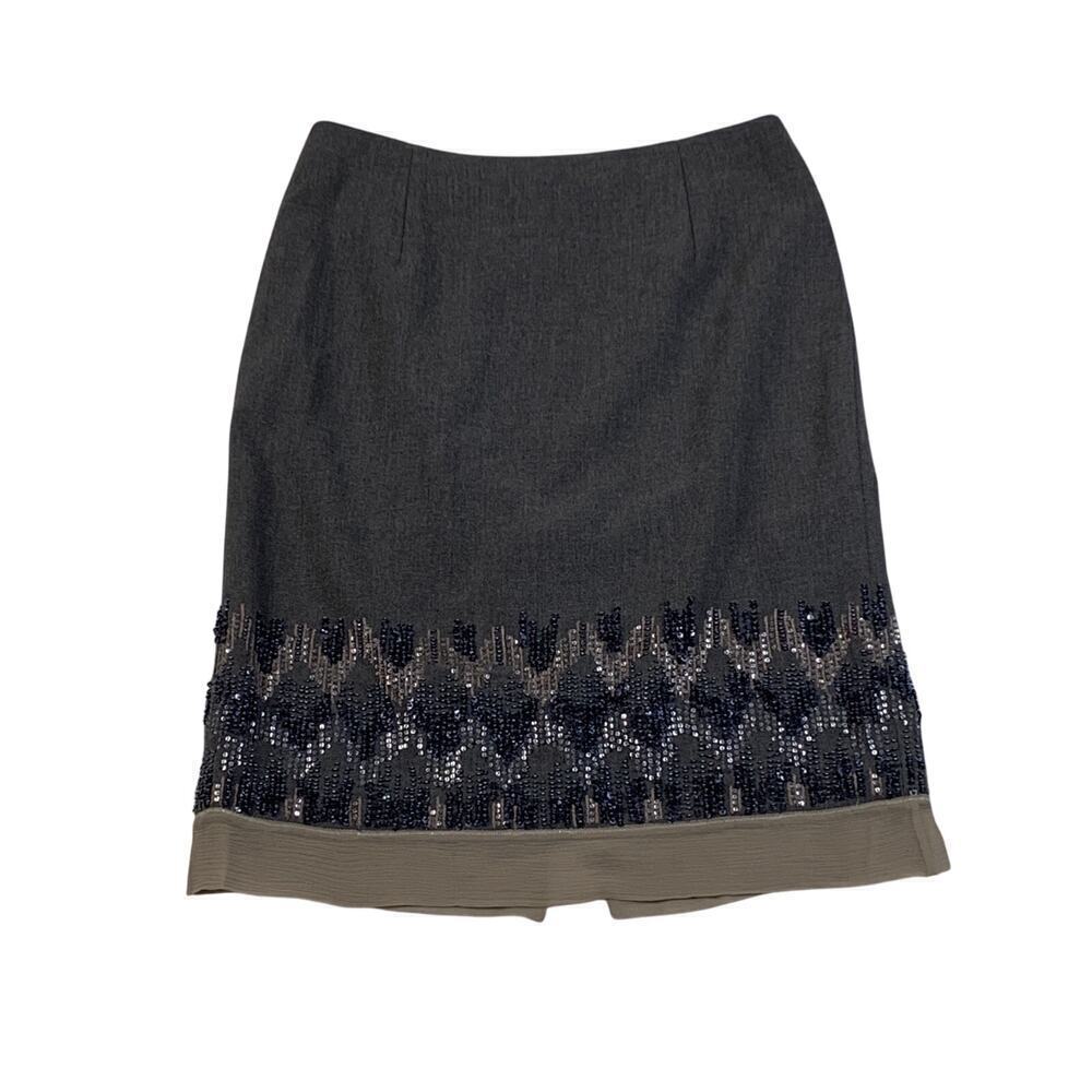 Jon Taupe Gray Beaded A Line Skirt 6 Art Deco Embellished Evening